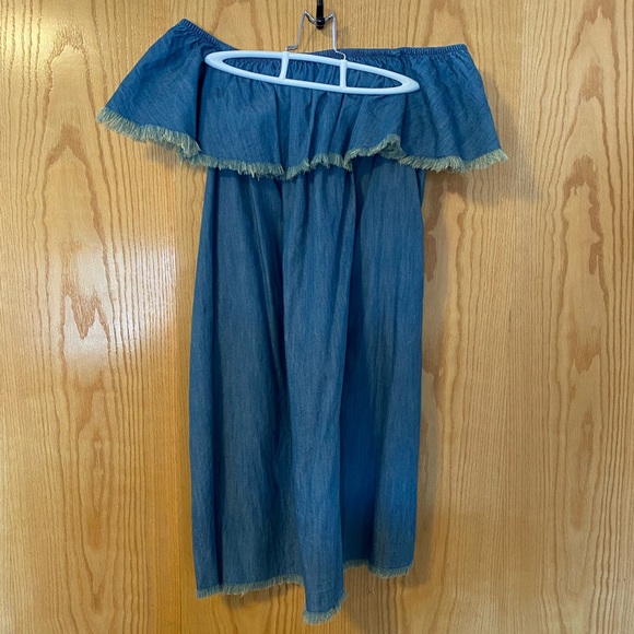 2/$30 ⚡️- DRESS | Target jean off the shoulder dress with fringe size S/M - Picture 1 of 4